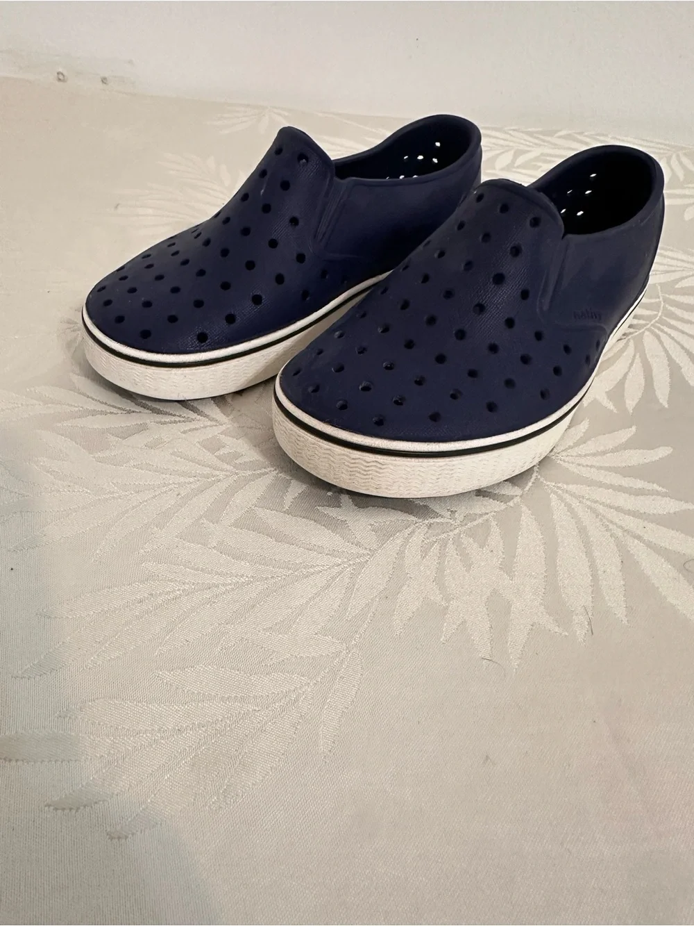 Native Men's Slip-On Perforated Loafers in Navy and White